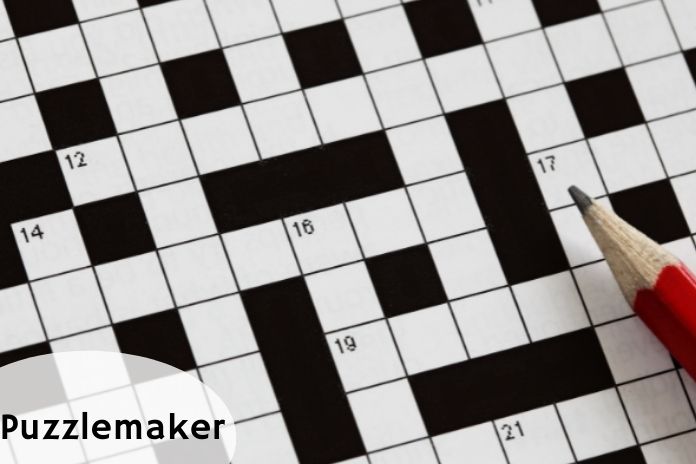 Palavras cruzadas e nome do Puzzlemaker em primeiro plano